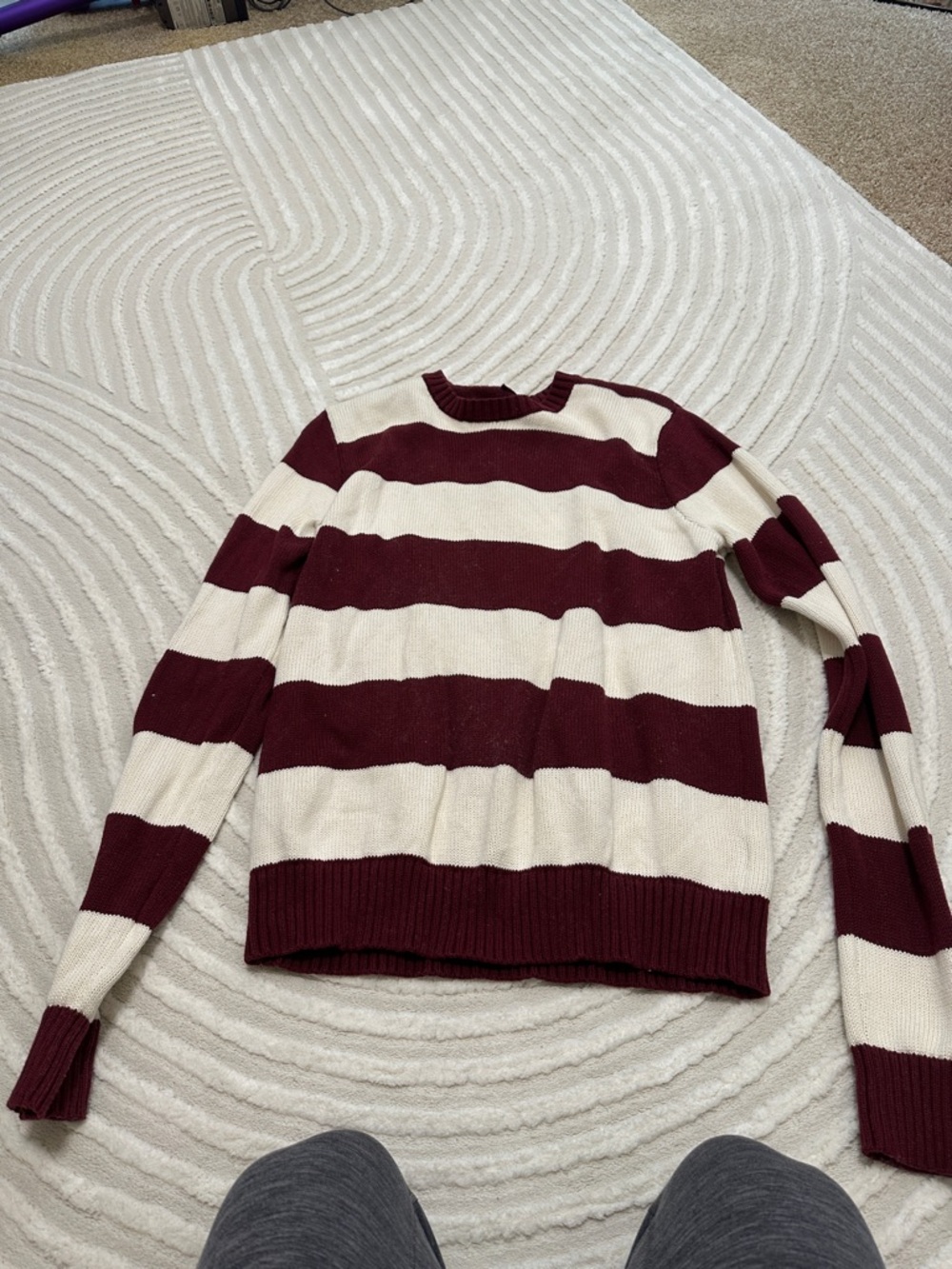 Brandy Melville Wide-Striped Crewneck Sweater in Cream and Burgundy